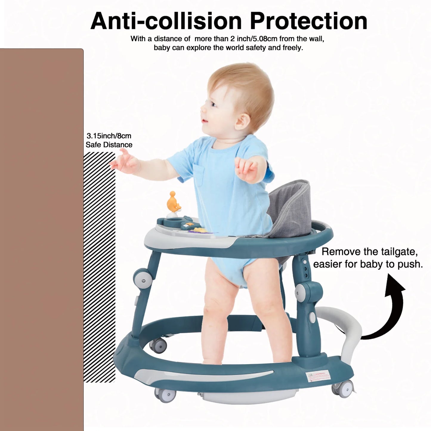 UBRAVOO Foldable Baby Walker with O-shaped legs & multi-function Rollover prevention, 6-18 Months, Adjustable Height, Music Toy