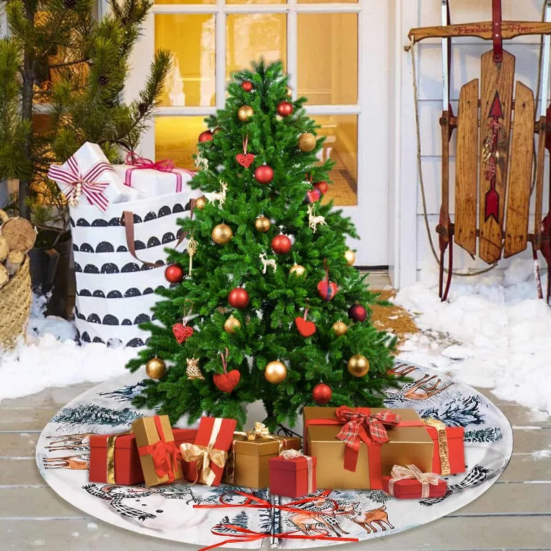 Christmas Tree Skirt Xmas Tree Mat Plush Trees Skirts Flowers Surround Bottom Carpet Base Round Cover Rug New Year Party Decor
