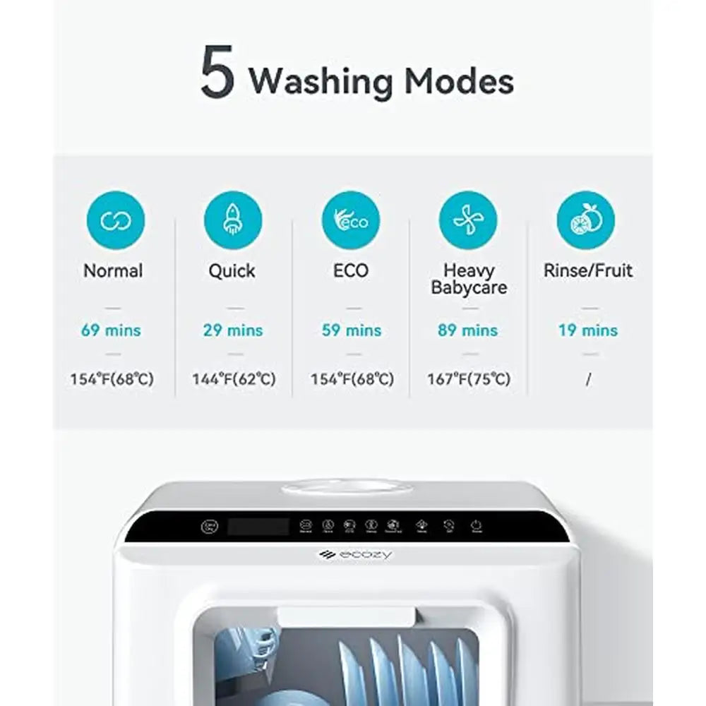 Portable Mini Dishwasher Countertop 5L Water Tank 6 Washing Programs Air Drying Compact Apartments RVs Boats No Hookup Needed