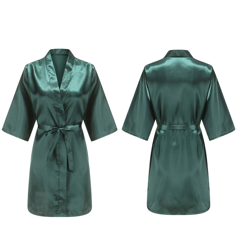 Women's Satin Pajama Set. Short Sleeve Robe & Shorts Loungewear