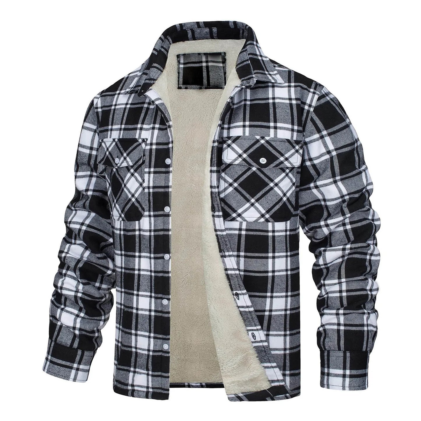 Men’s Sherpa Lined Plaid Flannel Jacket Warm Casual Button Up Coat