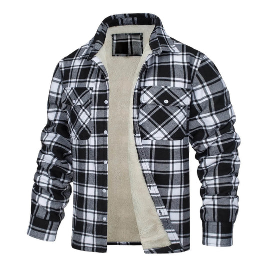 Men’s Sherpa Lined Plaid Flannel Jacket Warm Casual Button Up Coat
