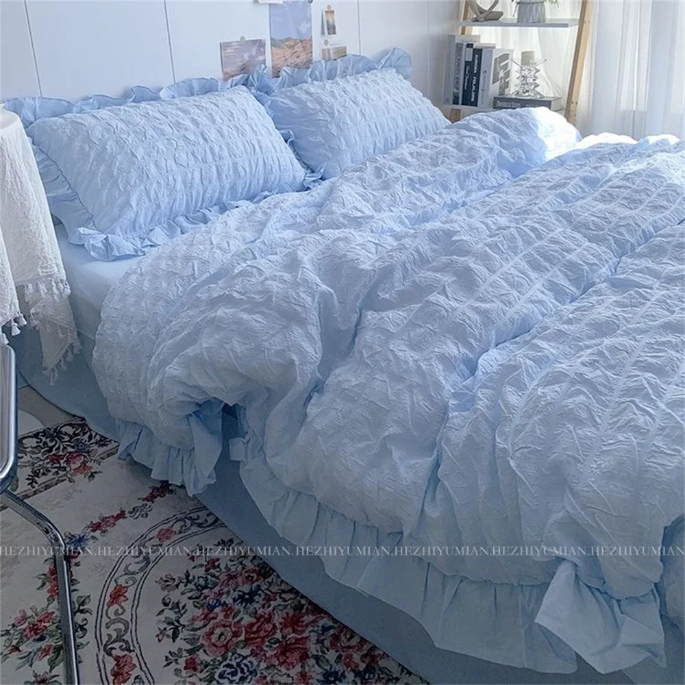 Romantic Ruffled Solid Color Bedding Set