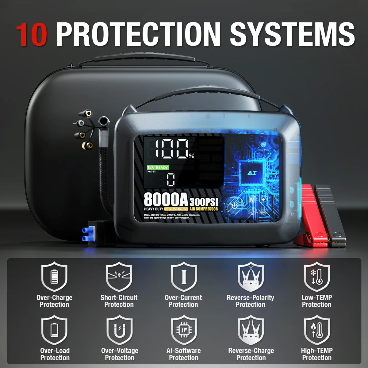 Heavy-Duty Car Jump Starter with Air Compressor | Portable Emergency Power Pack