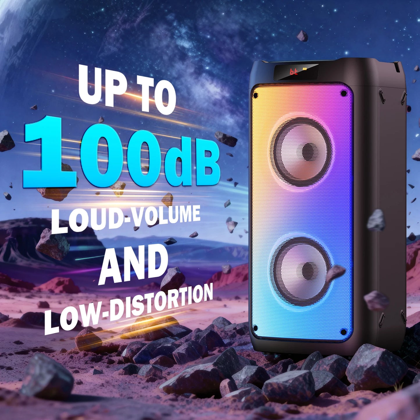 Portable Wireless Bluetooth Karaoke Speaker with 2 Microphones, RGB Lights & Deep Bass Sound System
