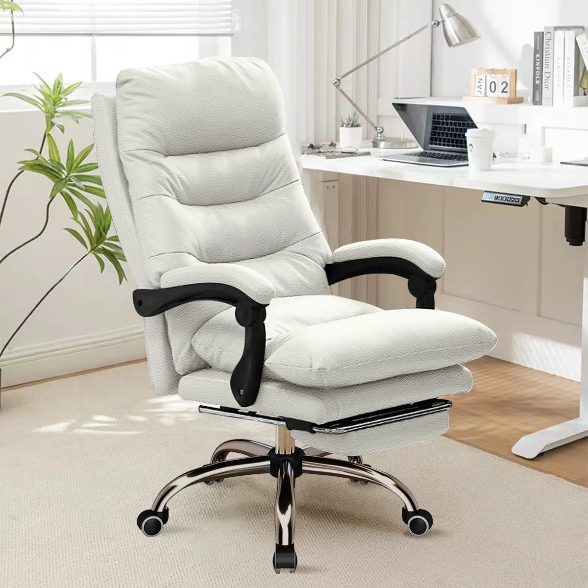 Comfortable Office Chair High Back Executive Desk Chair Leather Computer Gaming Chair Swivel Office Chairs with Footrest