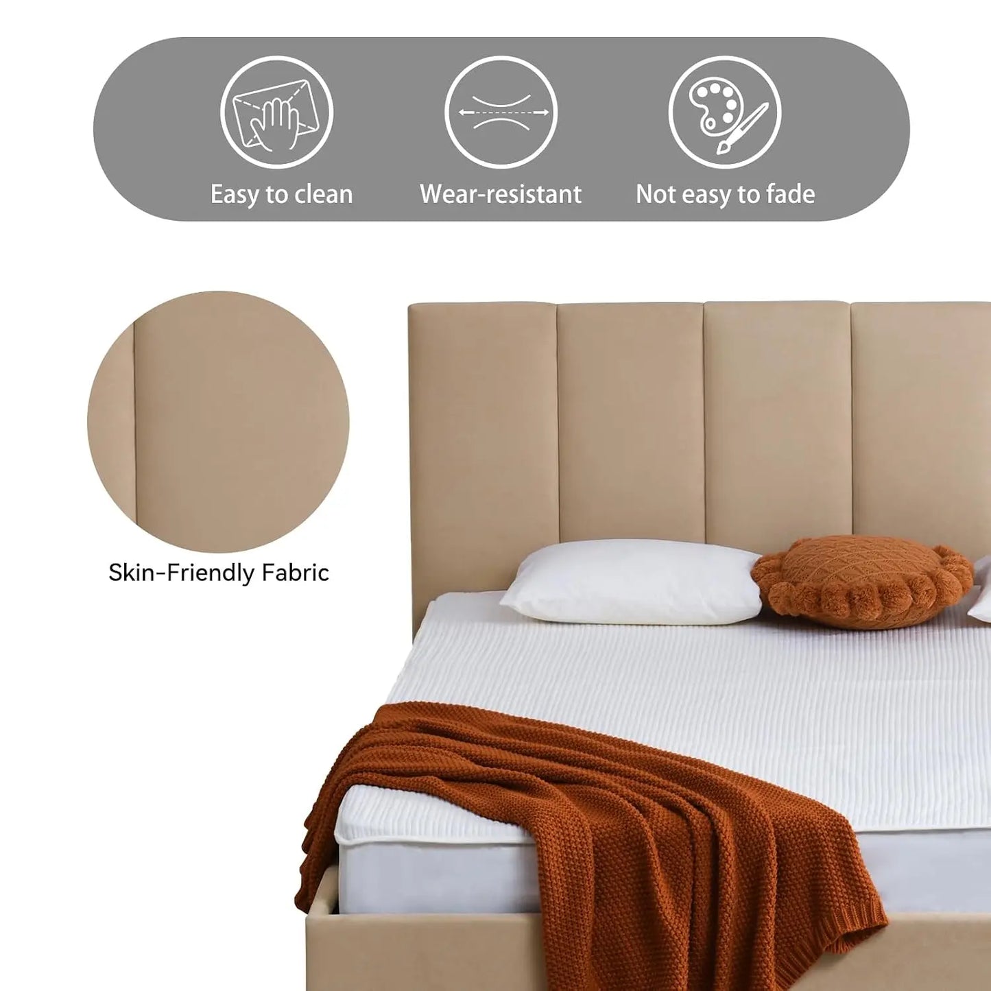 King Size Upholstered Lift-Up Storage Bed with Headboard