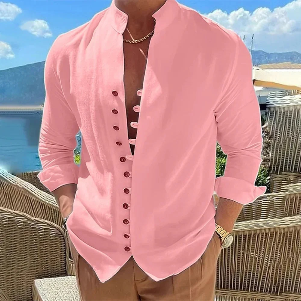 Men’s Cotton Linen Long Sleeve Shirt . Casual Lightweight Button Up