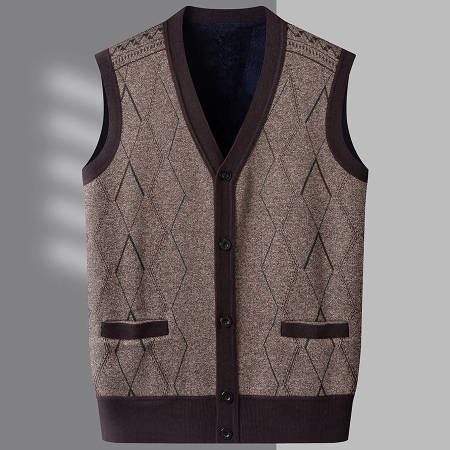 Men’s Vintage Knit Sweater Vest Warm Fleece Lined Casual Winter Outerwear
