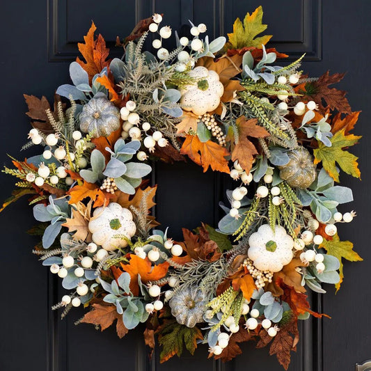 35/40cm Fall Front Door Wreath Festival Theme Pumpkin Berry Garland Window Hanging Garland for Home Porch Wall Decor