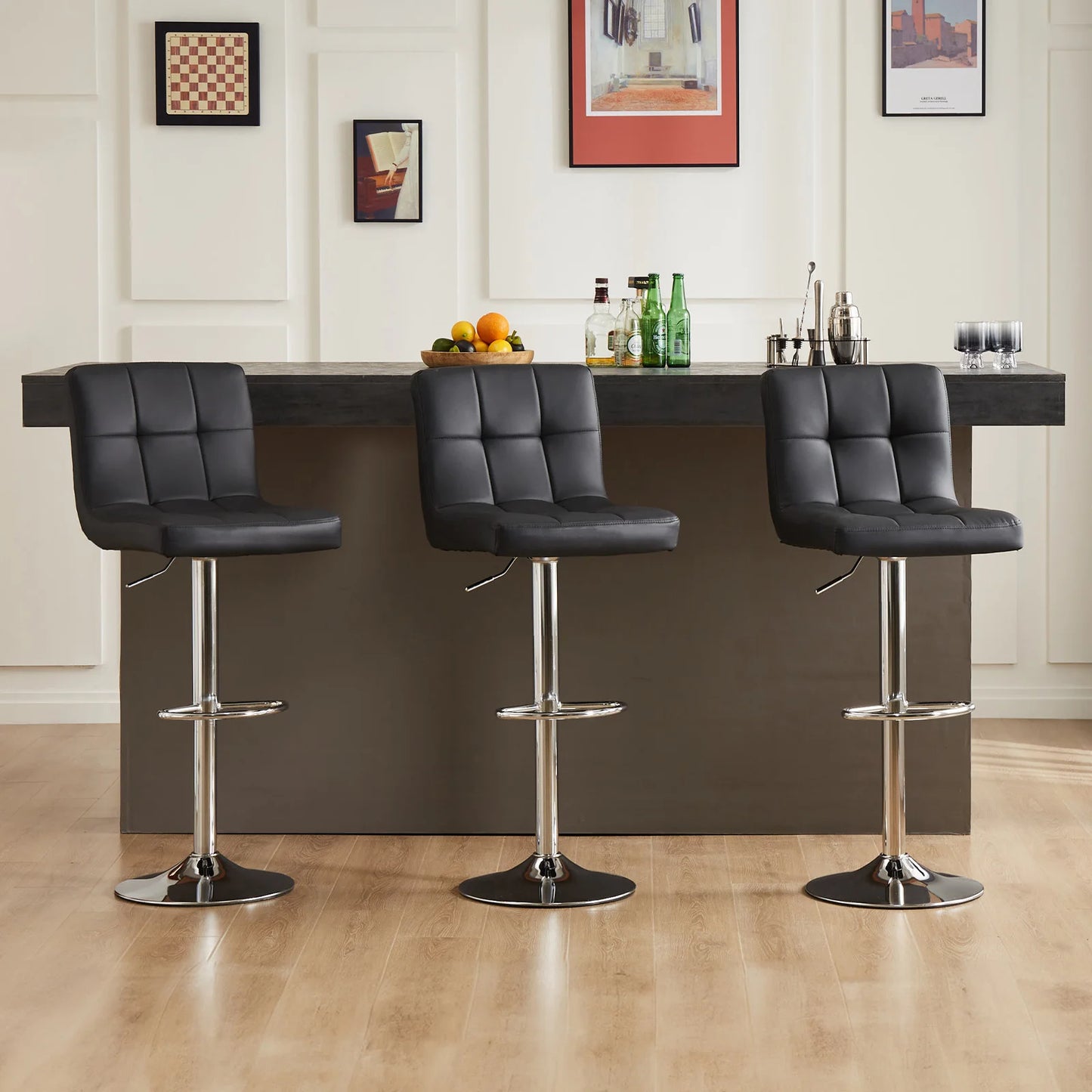 Armless PU Leather Swivel Office Chair, Adjustable Height Counter Chair, Ergonomic Desk Chair for Home & Office