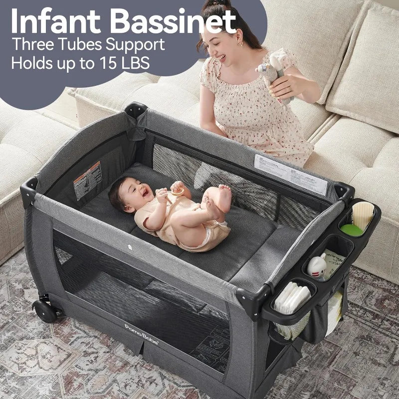 Magic Fold Playpen Portable Cribs Foldable Playpen Baby Playard One-Hand Folding Playards Diaper Changer and Storage S