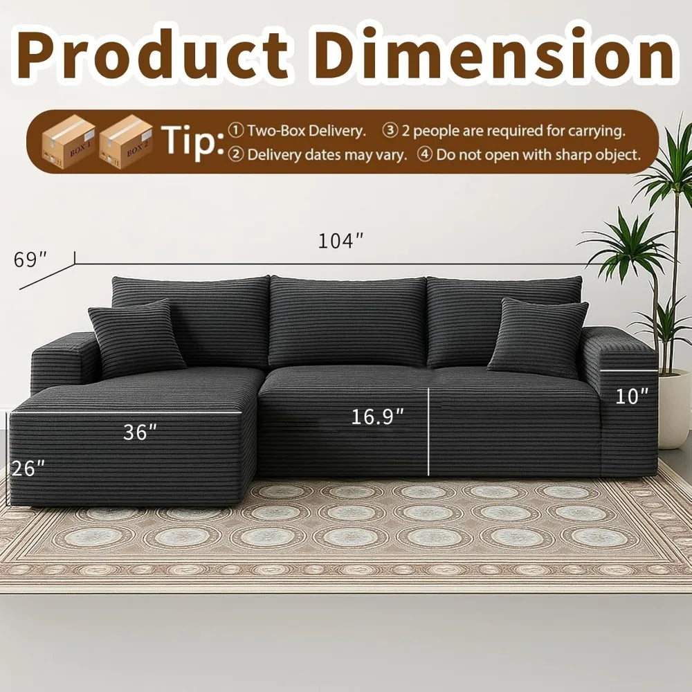 Cloud Sectional Couch with L-Shape Chaise Modern Modular Sofa with Deep Seat Modern Comfy Furniture Bedroom Lounge Dorm Office