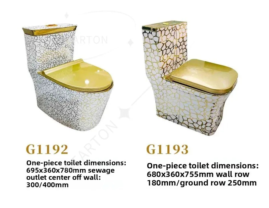 Luxury Gold Electroplated One-Piece Ceramic Toilet . Modern Designer Bathroom Fixture