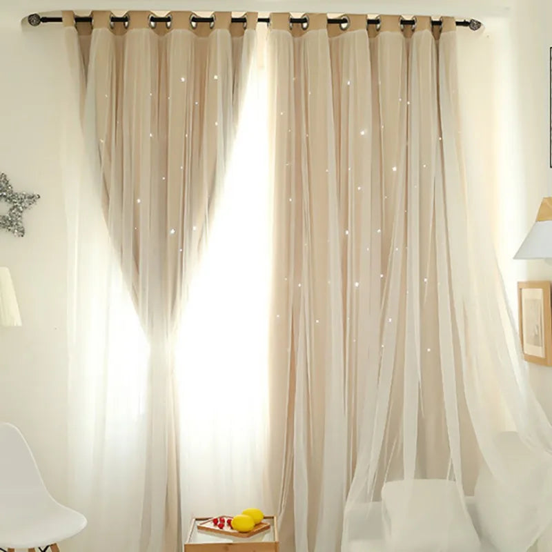 Dream Star Blackout Curtains. Elegant Double Layer Bedroom Window Panels