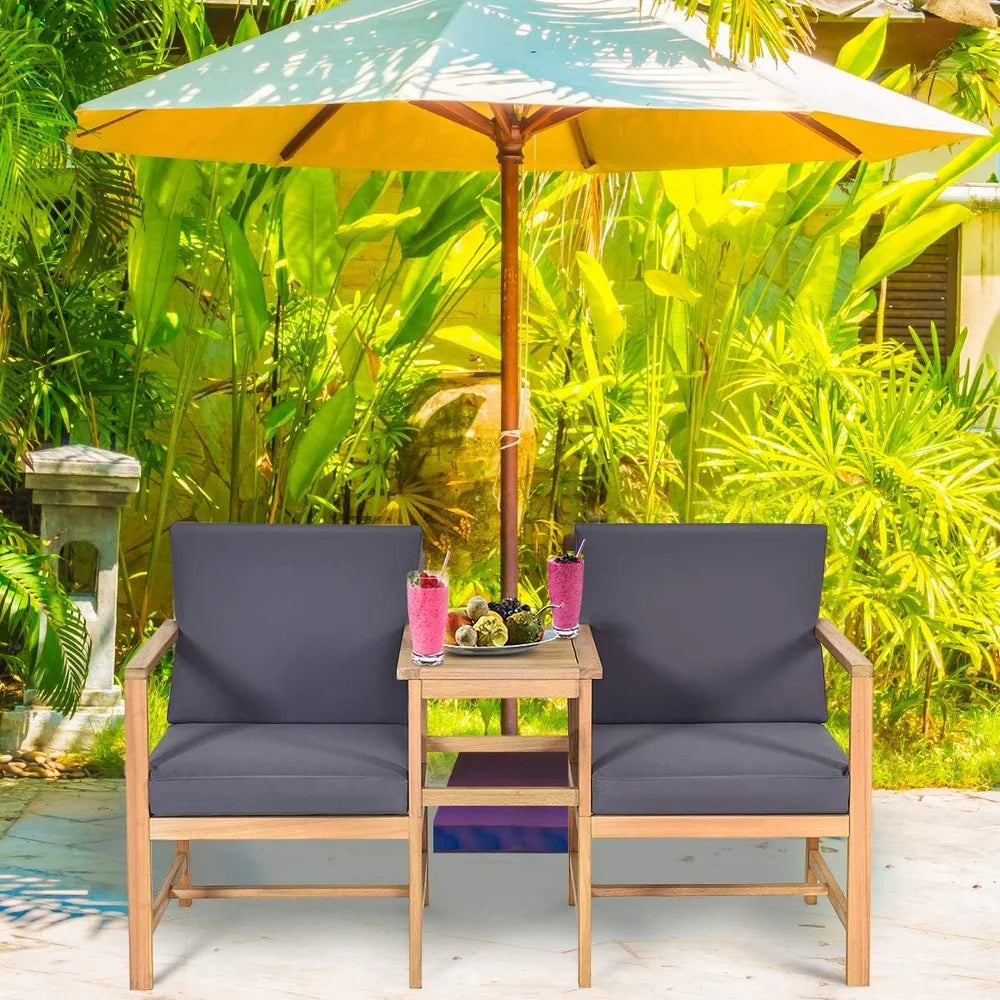 3 Piece Acacia Wood Patio Furniture Set Chairs Table Indoor Outdoor Garden Balcony Conversation Relaxation