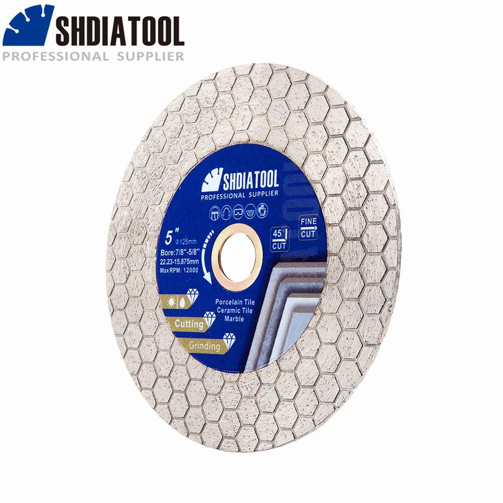 SHDIATOOL 2Pcs Dia125mm Double-sided Cutting Disc Diamond Saw Blade Grinding Wheel For Ceramic Tile Marble 5inches Cutter Plate