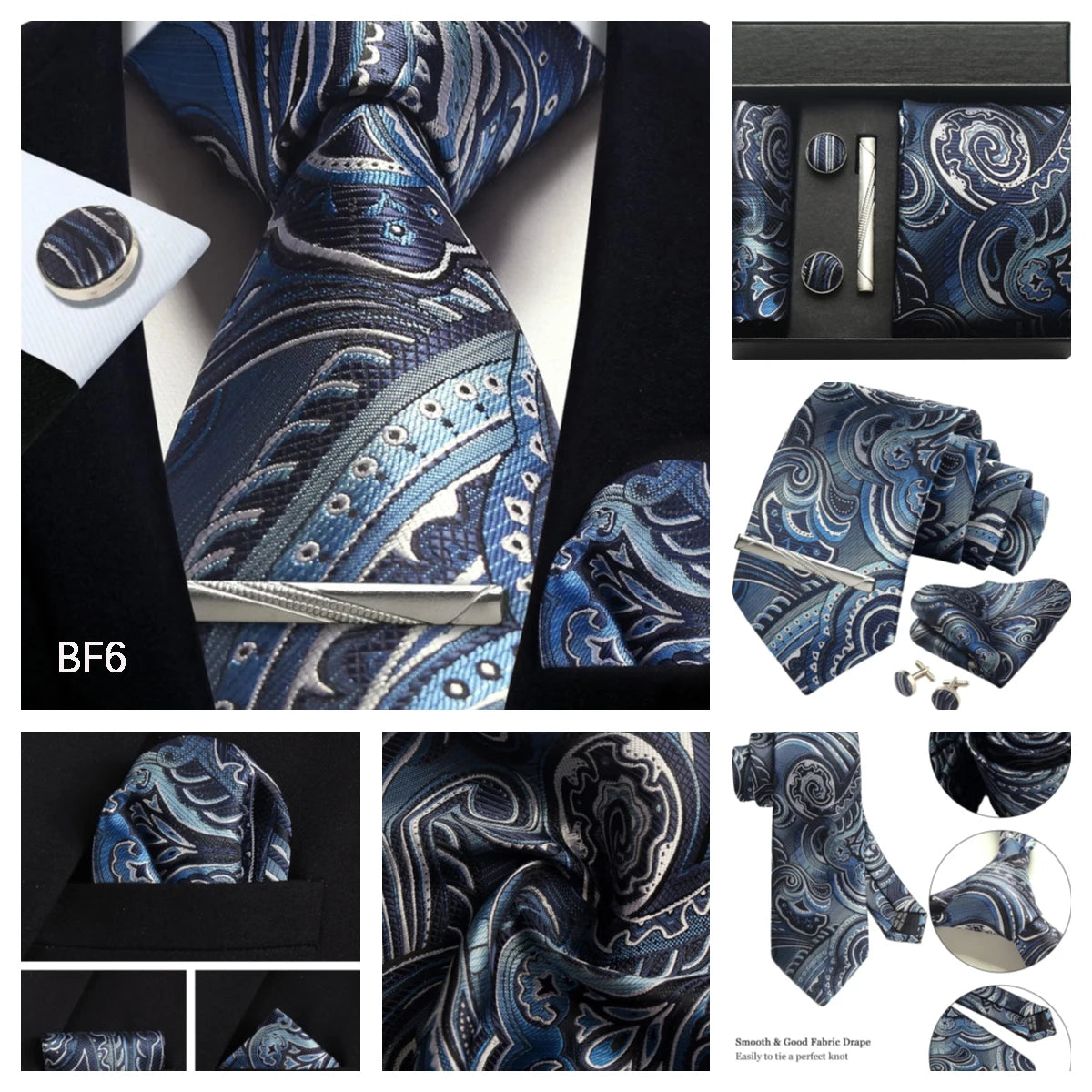 Luxury 100% Silk Paisley Floral Men’s Necktie Set | Business Tie with Matching Pocket Square & Formal Accessories