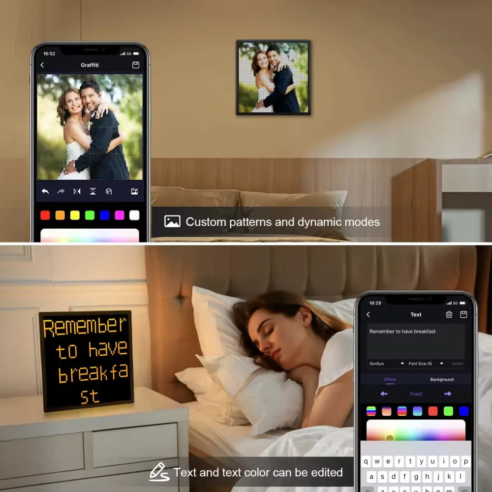 16x16 Smart LED Pixel Display Matrix .Bluetooth App-Controlled Digital Art & Night Light