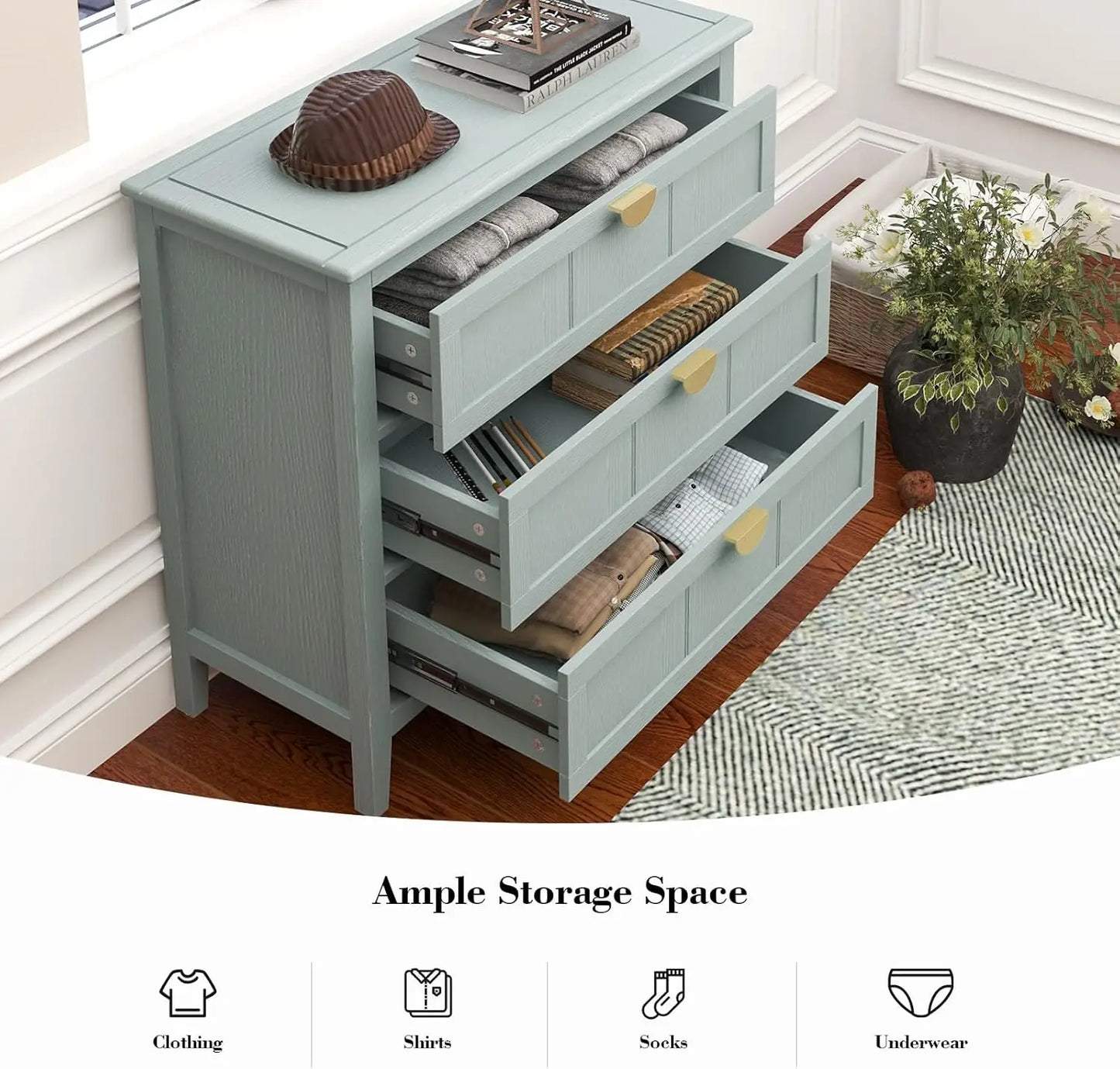 3 Drawers Dresser for Bedroom Set  Modern Wood Chest of Drawers Cabinet  Farmhouse Large Nightstand with Drawers  30 Inch Wide N