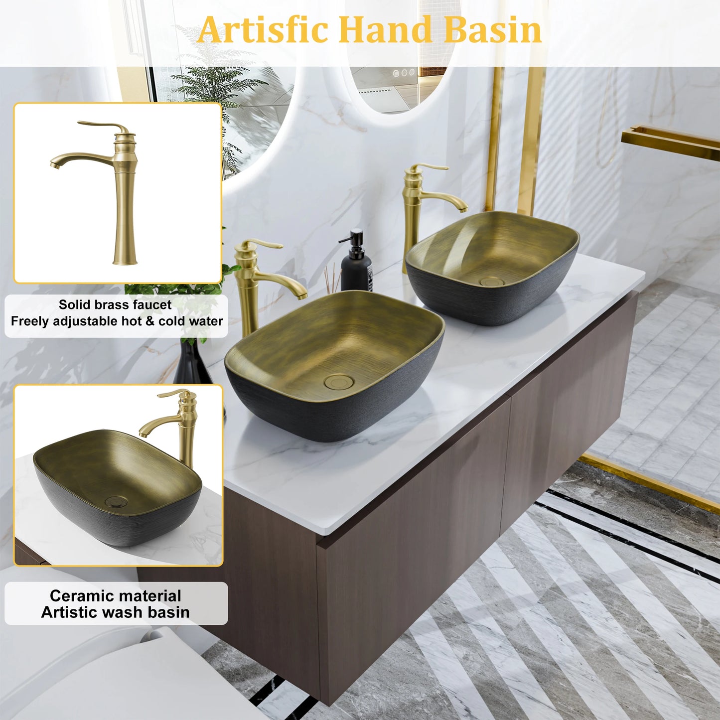 Floating Wall Mount Vanity Set With Ceramic Sink And Faucet
