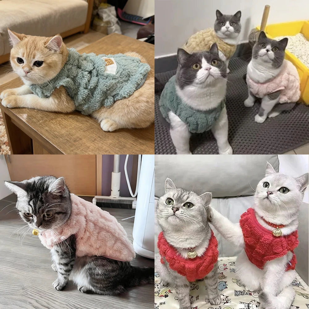 Winter Pet Clothes Warm Fleece Kitten Vest Coat For Small Cats Dogs Cozy Plush Solid Pullover Sleeveless Sweater Sphynx Costume