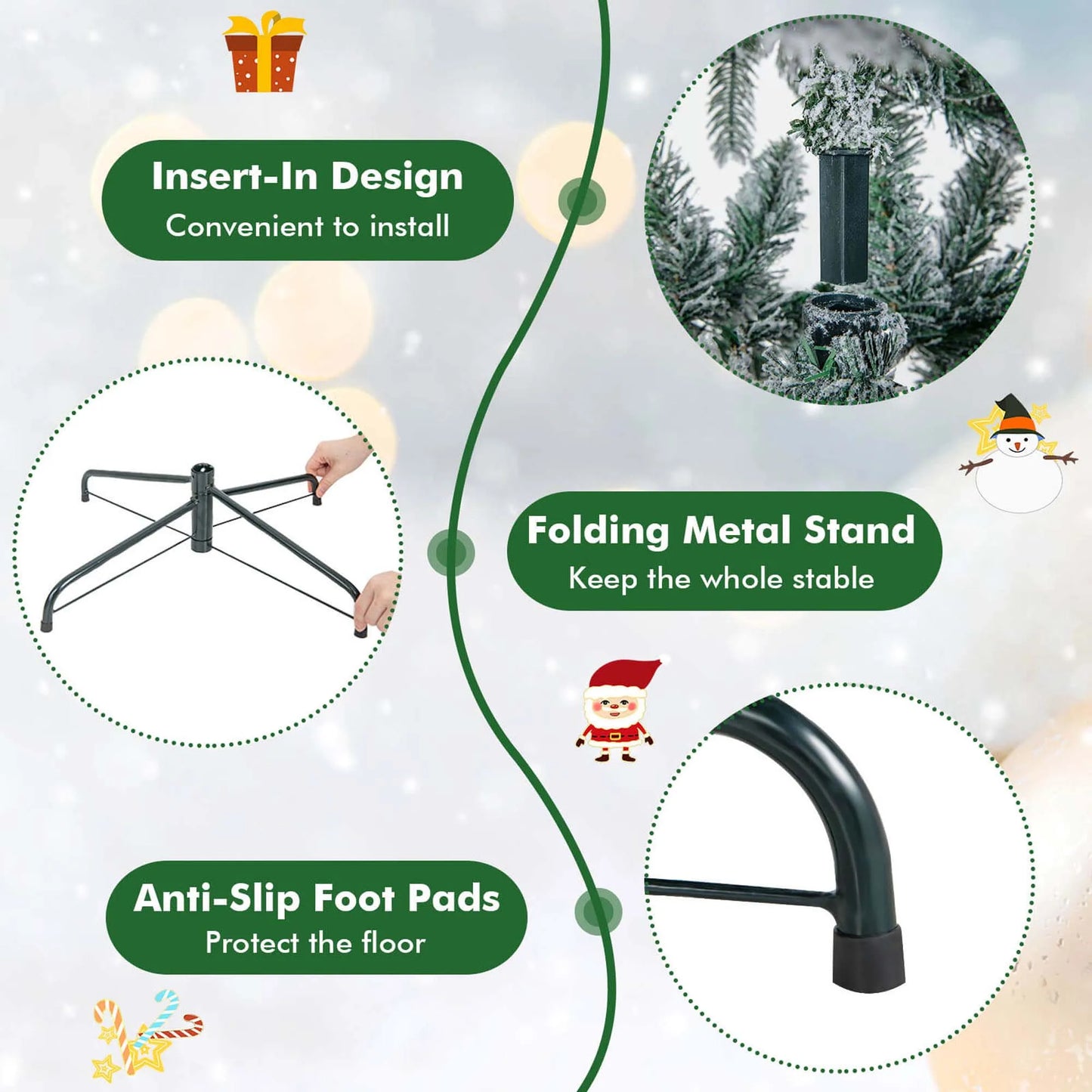 4.5FT–7FT Flocked Artificial Christmas Tree .Premium Snow-Flocked Holiday Tree with Metal Stand