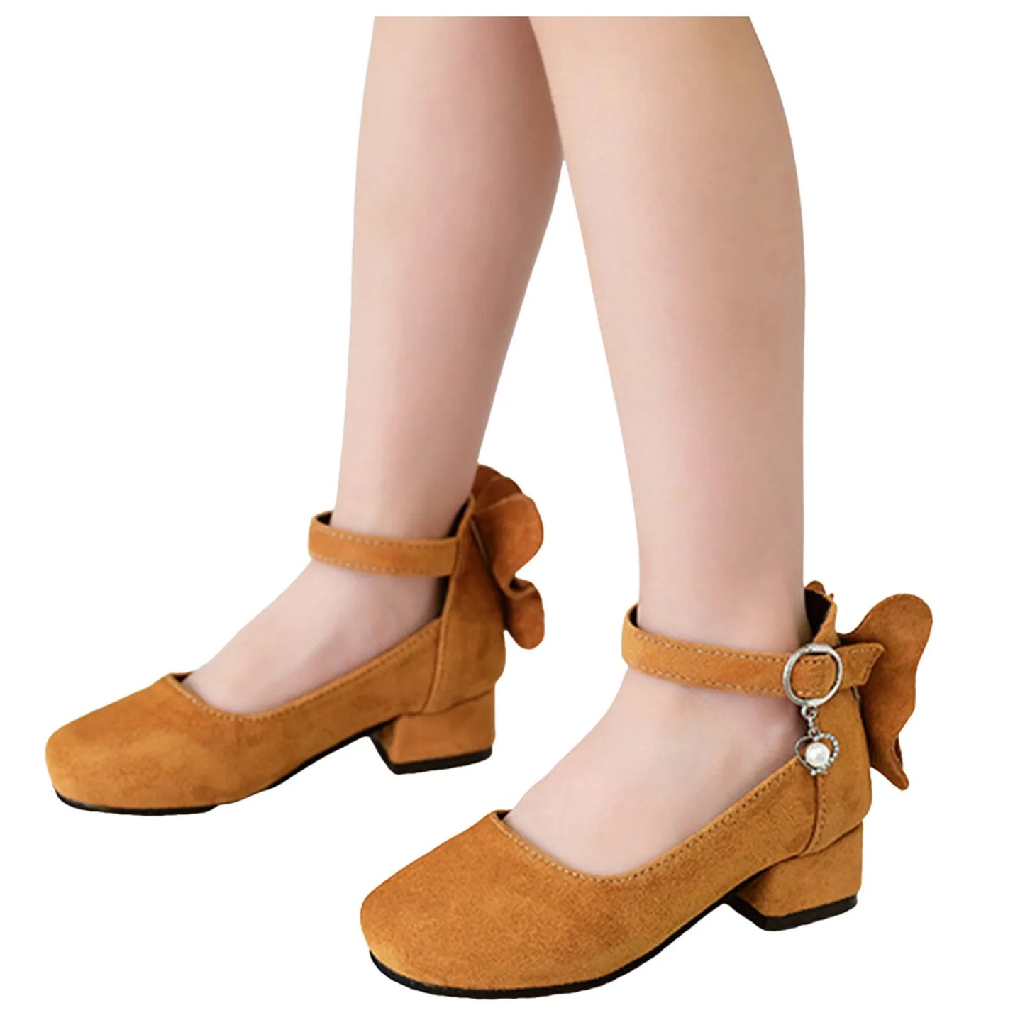 Kids High Heeled Shoes Girls Princess Sandals For Party Wedding Dance Childrens Fashion Velvet Solid Leather Shoes 2025 Spring