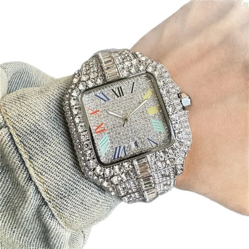 Luxury Iced-Out Square Men’s Watch. Diamond Style Fashion Timepiece
