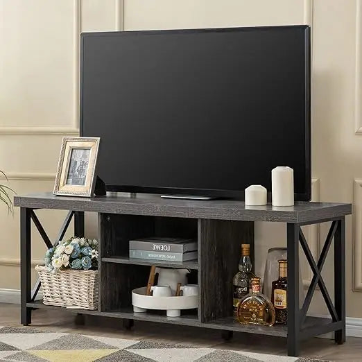 TV Stand for TV up to 55 Inches, TV Cabinet with Open Storage, TV Console Unit with Shelving for Living Room, Entertainment Roo