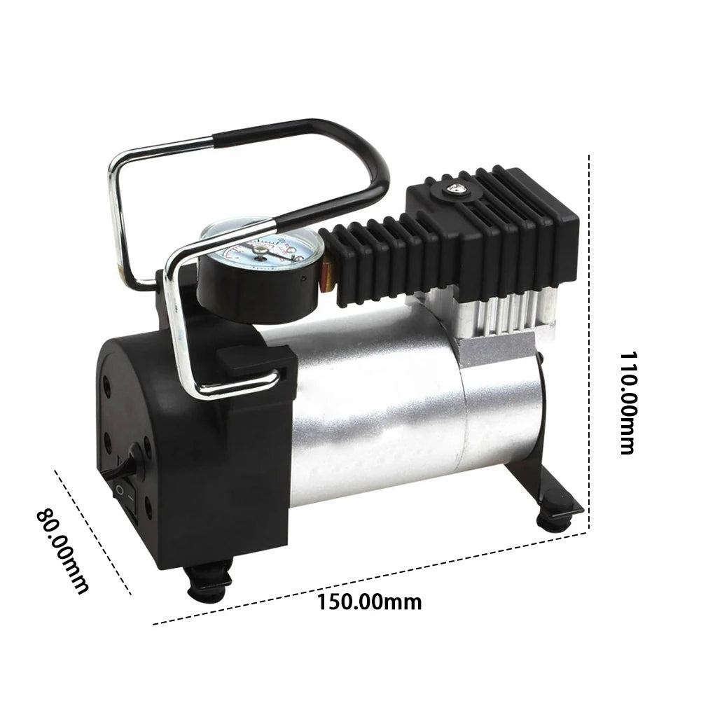 Heavy Duty 12V Portable Tire Inflator Air Compressor | 150 PSI Metal Car Air Pump for Cars, SUVs, Motorcycles & Bicycles