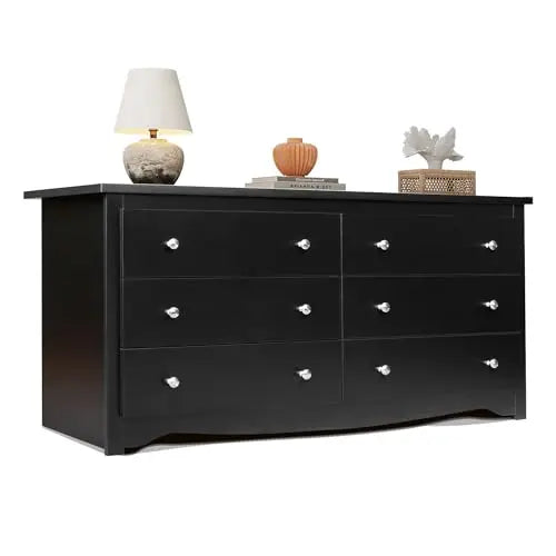 Wood Dresser with 6 Drawer Wide Chest of Drawers for Bedroom Long Nightstand with Drawers Modern Large Storage Tower Unit Closet