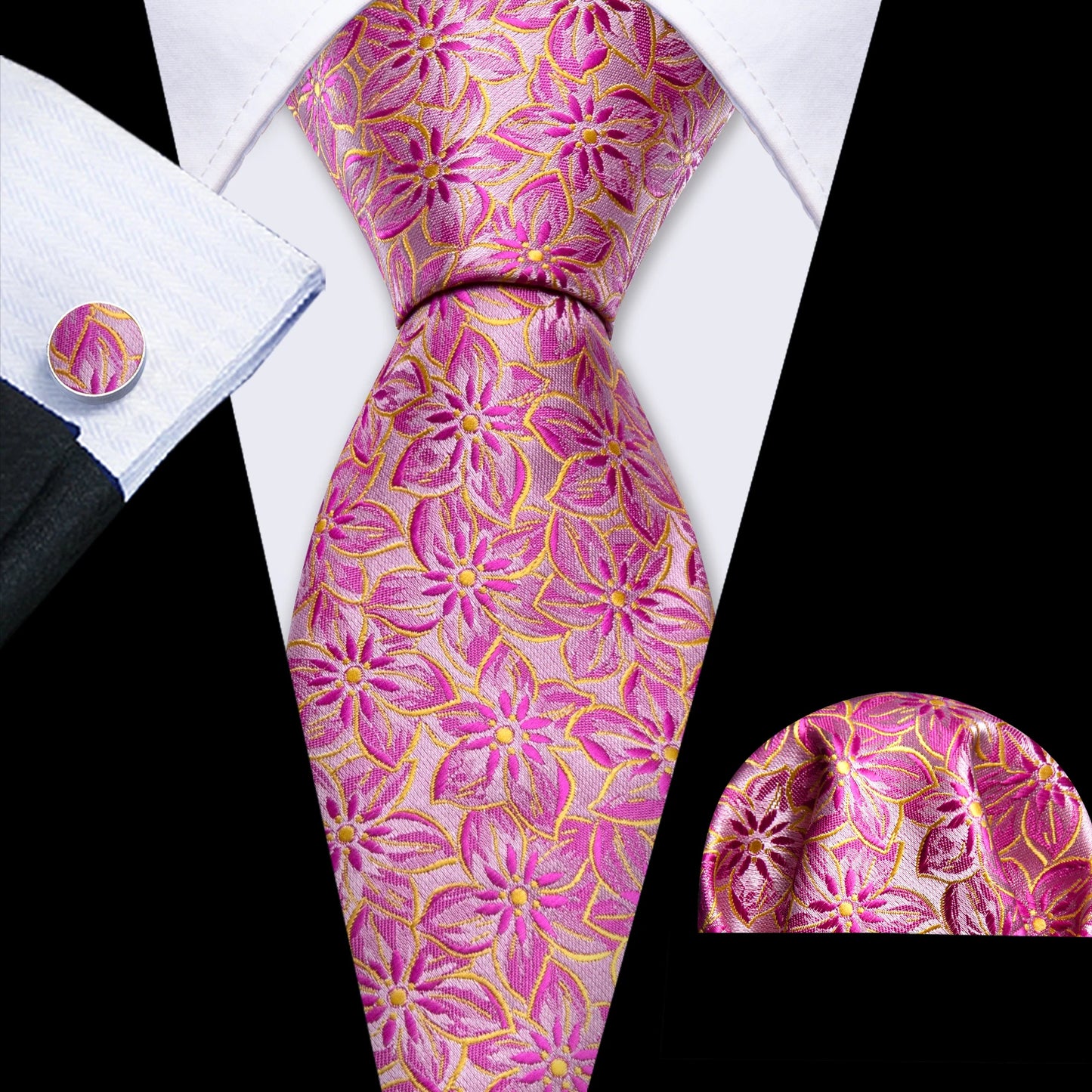 Men’s Luxury Brown Floral Silk Necktie .Elegant Wedding, Business & Formal Dress Tie