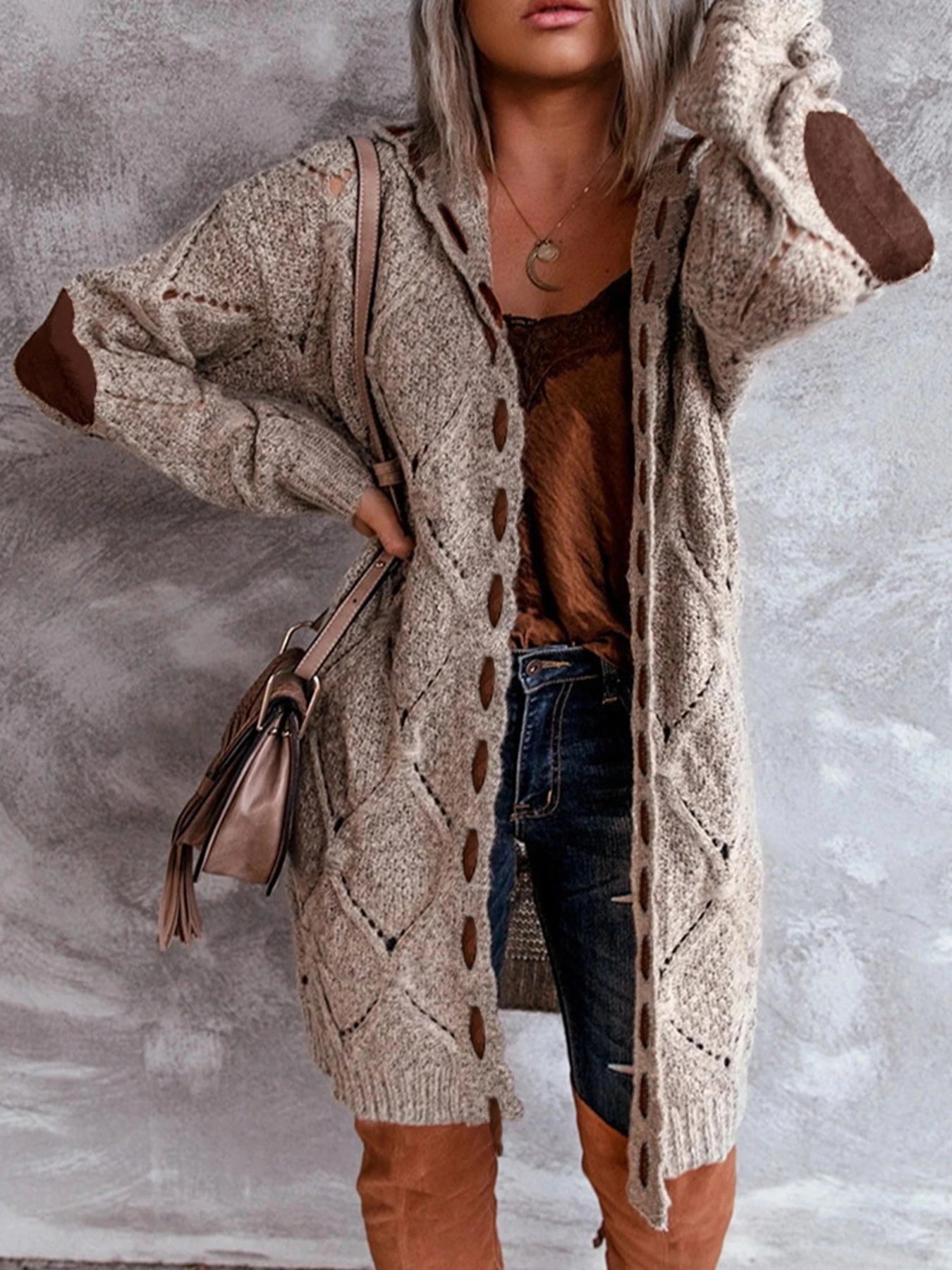 Plus Size Womens Hooded Cardigan With Adjustable Drawstring