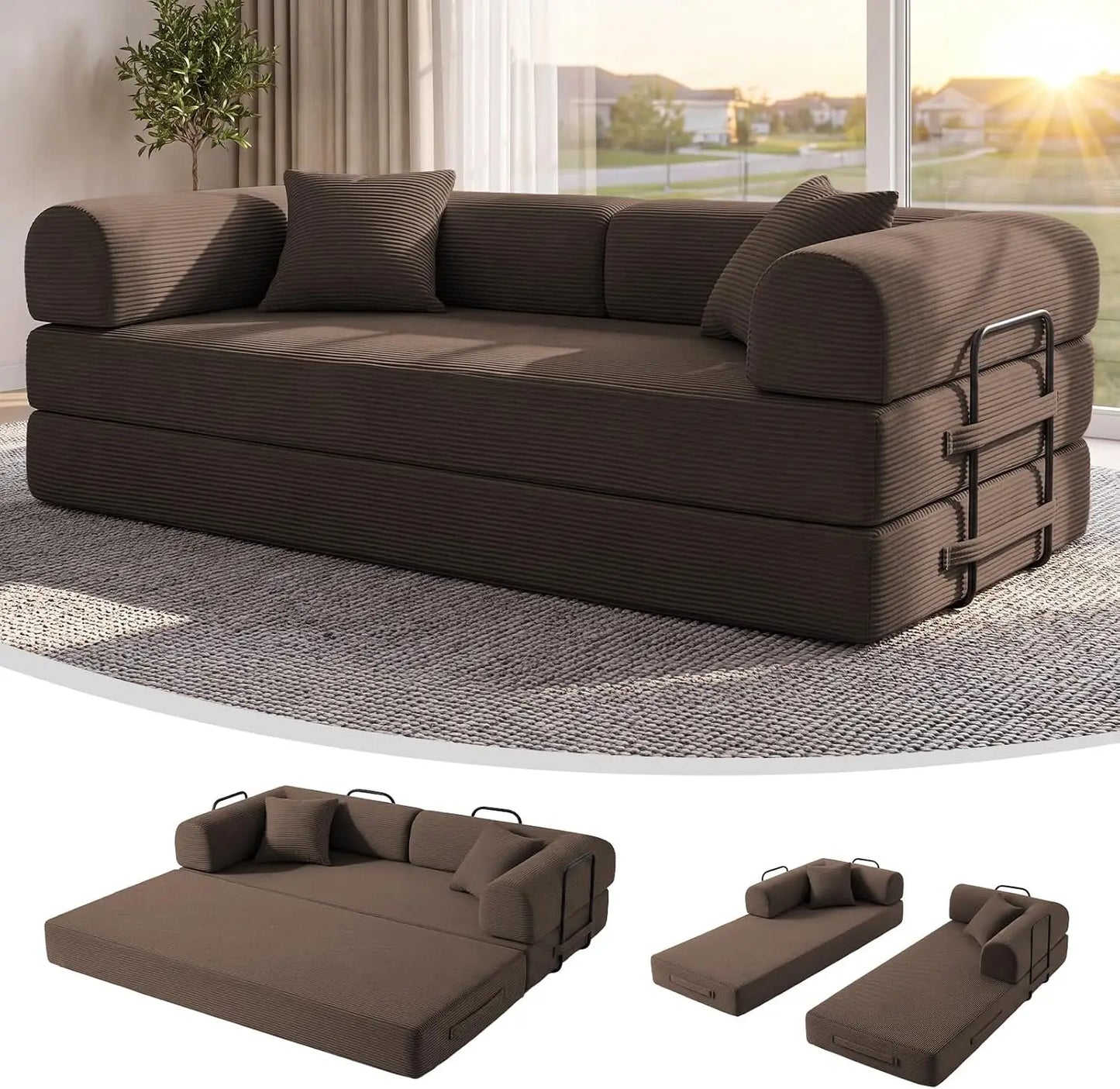 78.8-Inch Convertible Futon Sofa Bed with High Back