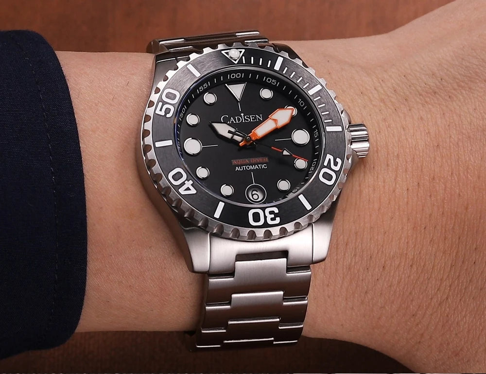 CADISEN AQUA DIVER New Brand Luxury Men Watches Automatic Watch Japan TMI NH35A 100M Waterproof Luminous Mechanical Wristwatch