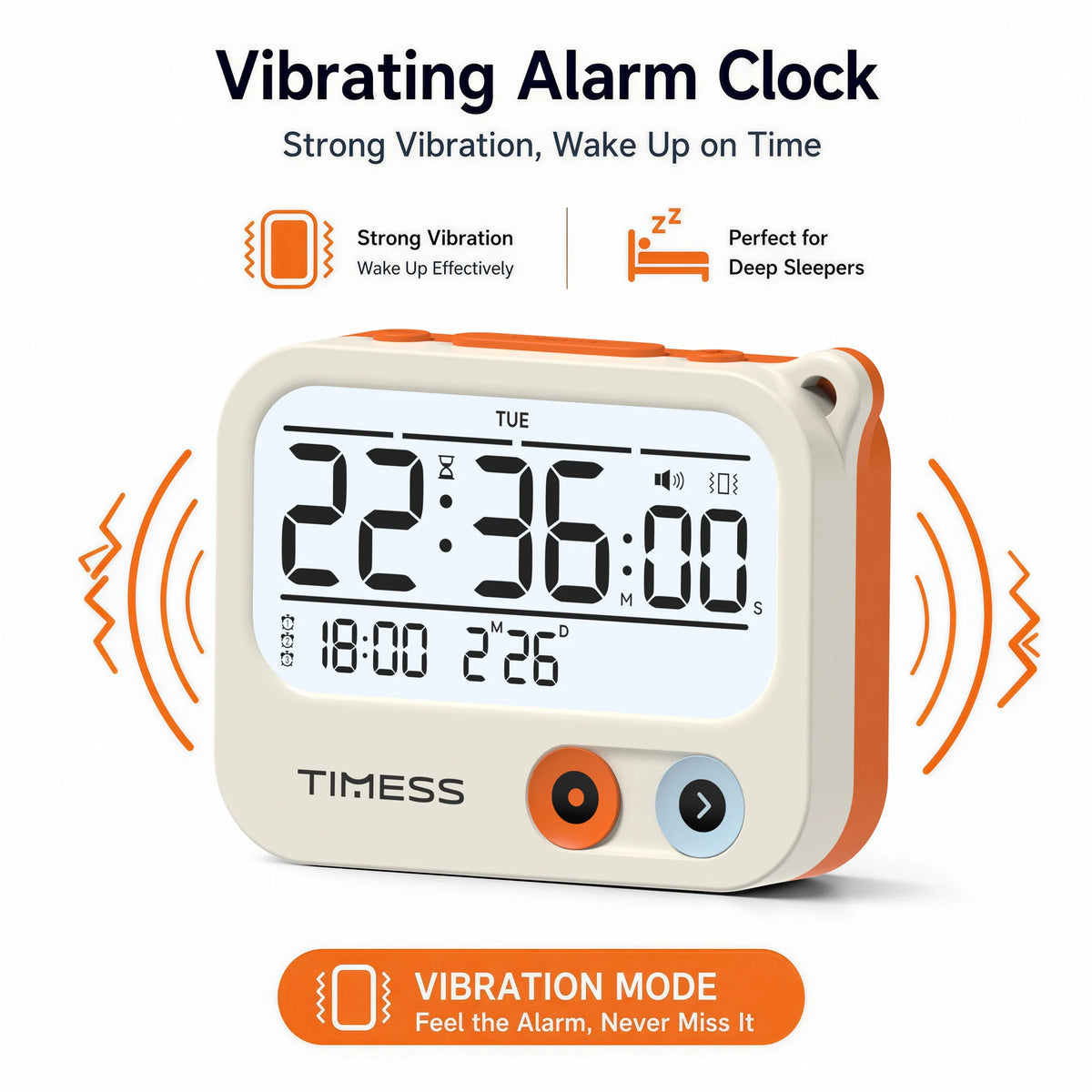 Portable Digital Vibrating Alarm Clock – Compact Travel & Bedside Timer