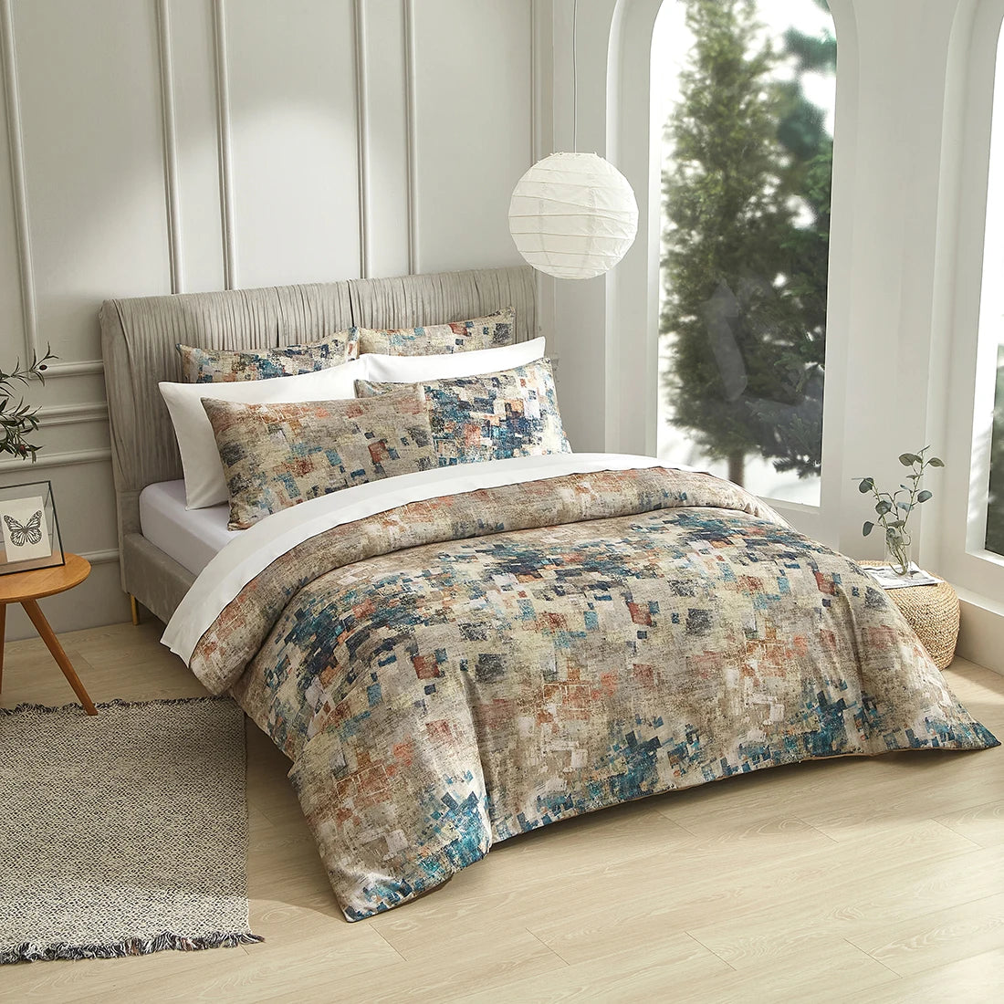 Quilt Bedding Set, Blue Bohemian Country Floral Patchwork Bedspread for All Seasons, Queen Size