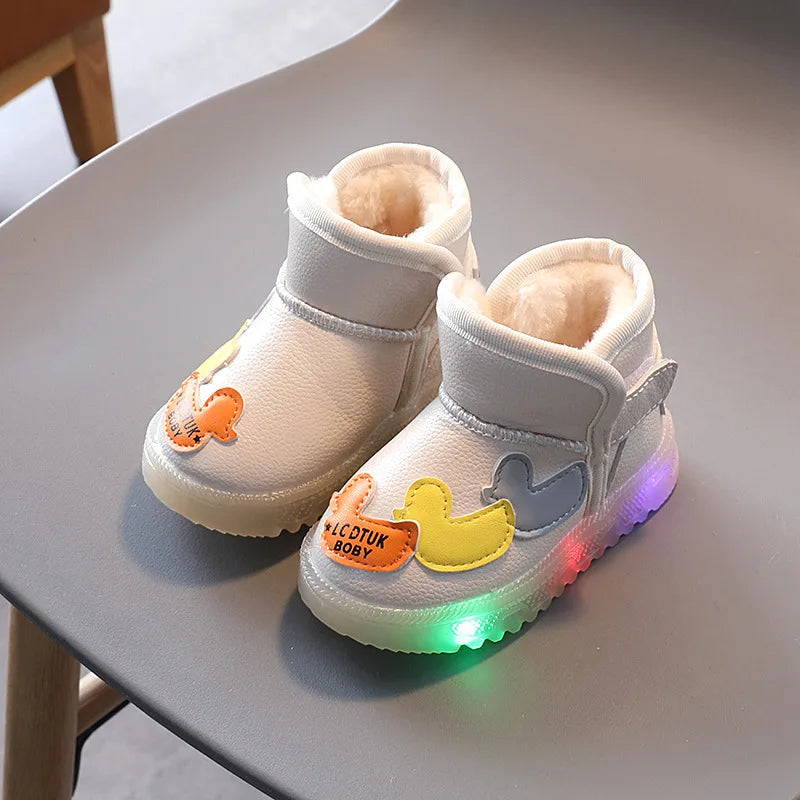 Children's Cartoons Snow Boots Girls Warm Boots Baby Cotton Sport Shoes Sequins Genuine Leather Princess Fashion Boots 1-6Y