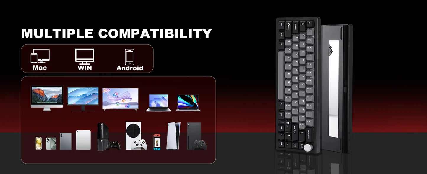 YUNZII AL68 Silver Wireless Custom Mechanical Keyboard, QMK/VIA Aluminum Keyboard, Hot Swap Gasket Gaming Keyboard with Knob