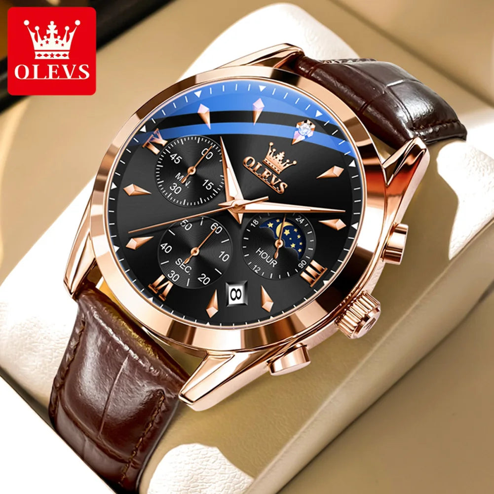 Men’s Elegant Dress Watch – Rose Gold-Tone Case & Brown Leather-Style Strap