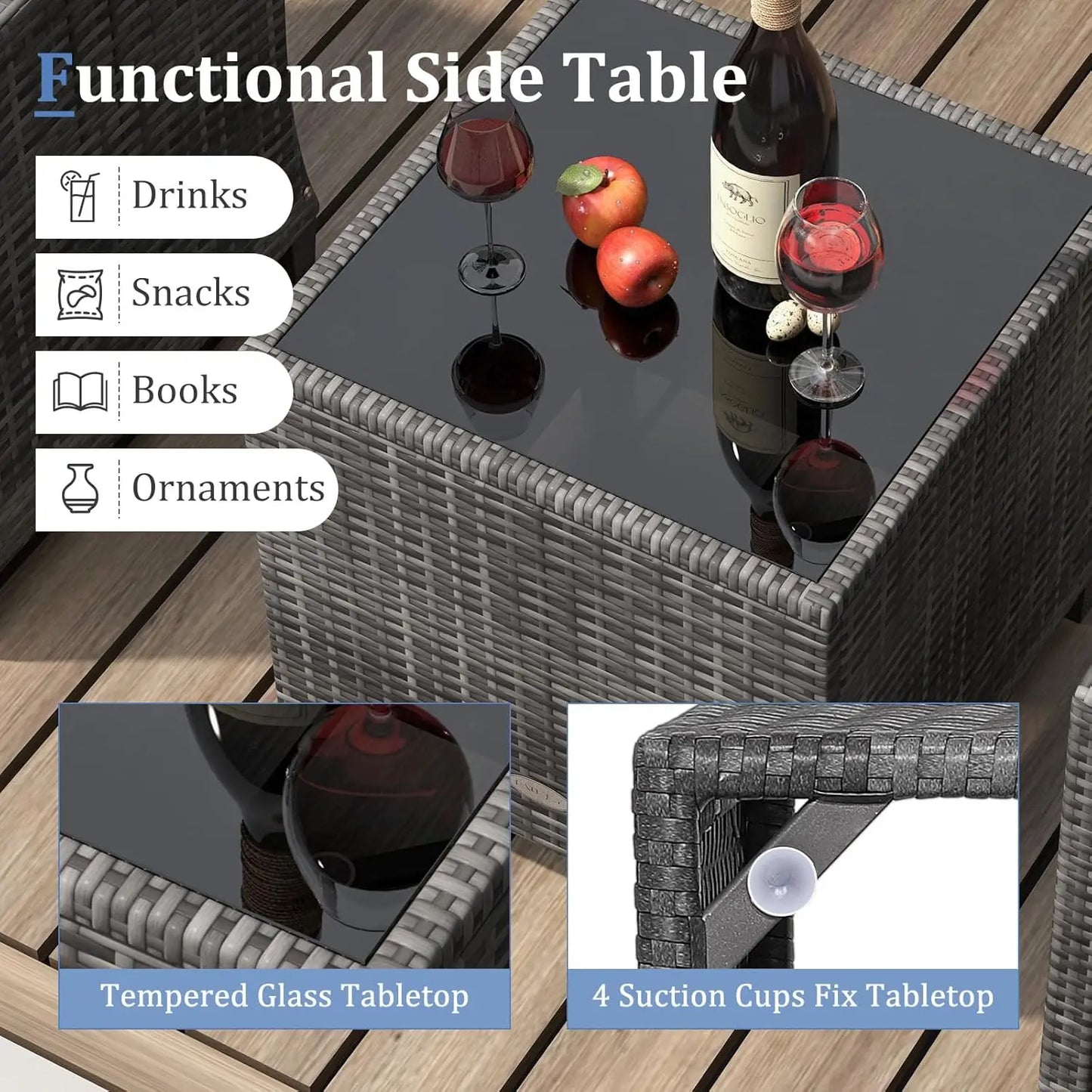 Modern 3 Piece Outdoor Patio Conversation Set with Cushioned Chairs and Coffee Table
