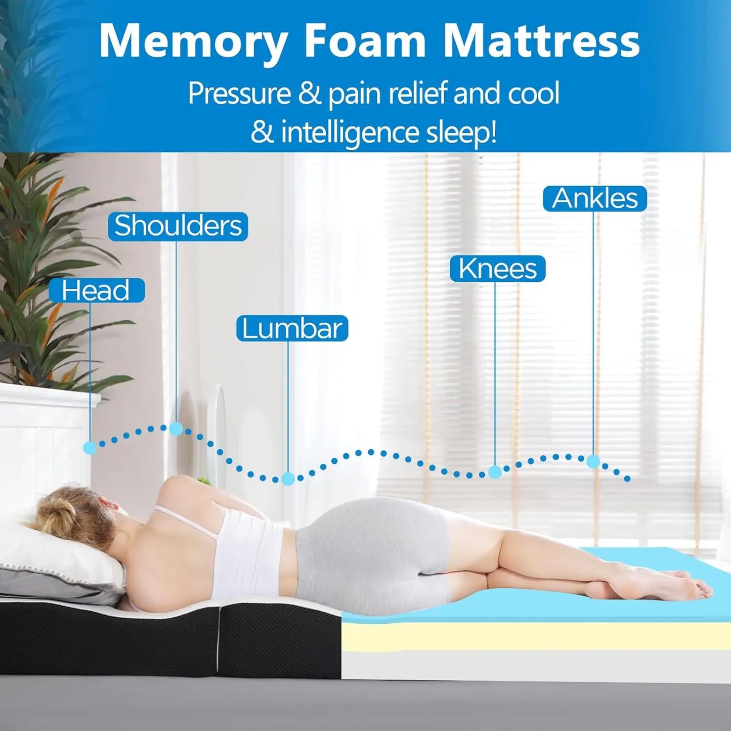 Folding Mattress, 6 inch Cot Tri-fold Memory Foam Mattress Topper with Washable Cover,Cooling Mattress Pad for College Dorm Sing