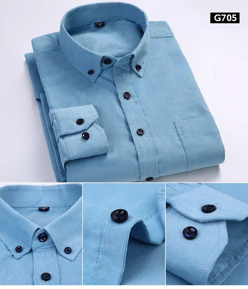 Men’s Corduroy Long Sleeve Button Up Shirt . Regular Fit Casual Business Style