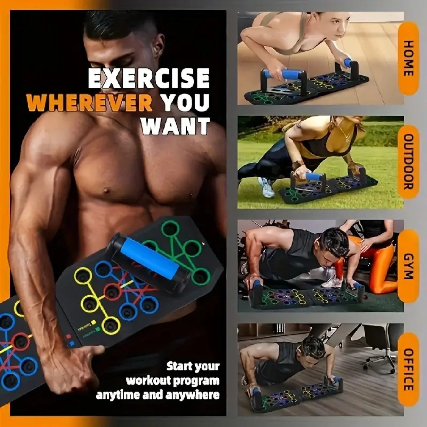 Portable Push-Up Board Set with Handles . Foldable Full Body Strength Training System