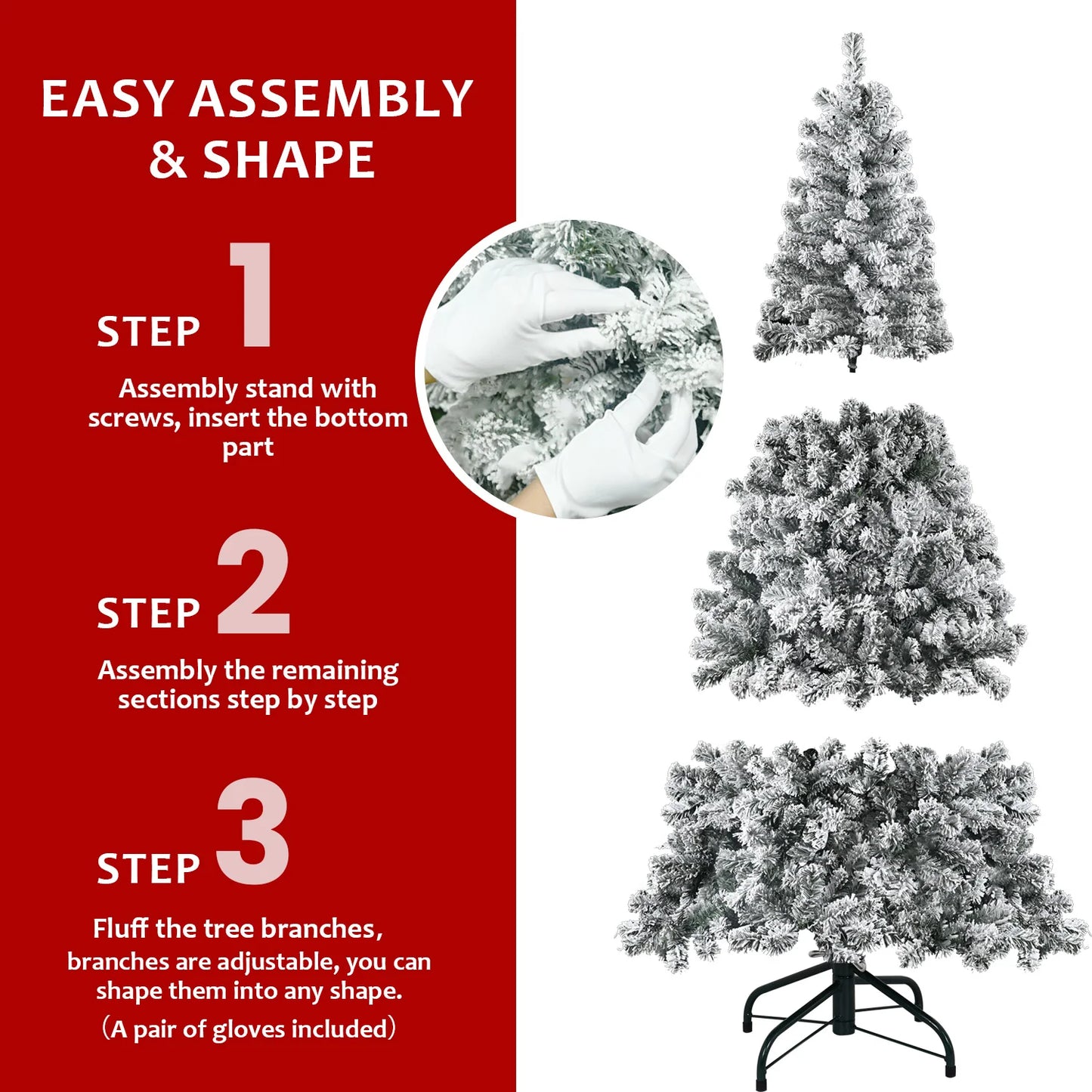 7FT Snow Flocked Artificial Christmas Tree . Full Holiday Tree with Realistic Branches & Sturdy Metal Stand
