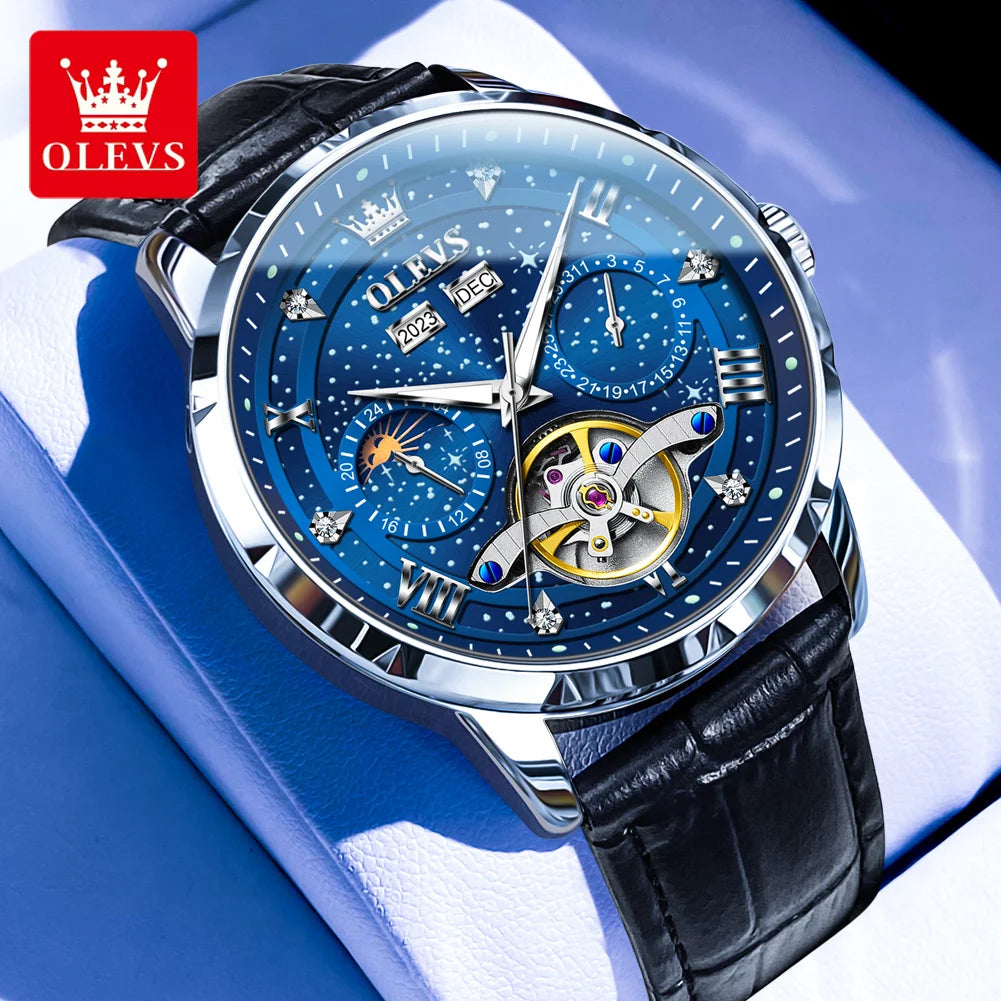 Men’s Luxury Skeleton Watch – Stainless Steel Starry Dial Design