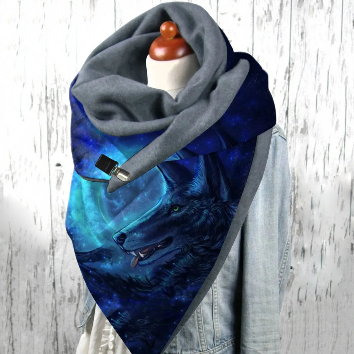 Wolf Print Women’s Scarf – Soft Celestial Animal Wrap Shawl