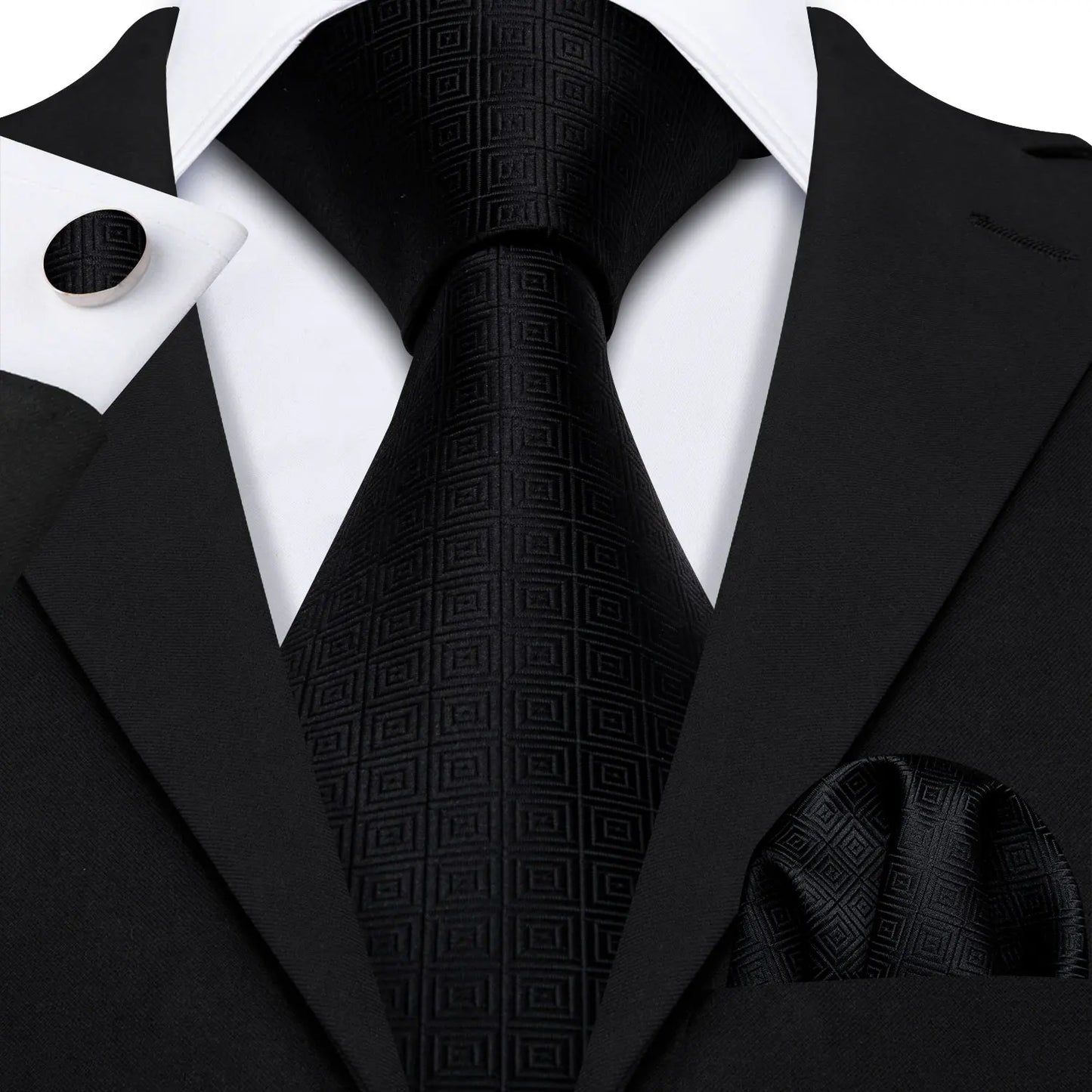 Luxury Men’s Silk Necktie Gift Set with Pocket Square, Cufflinks & Tie Clip