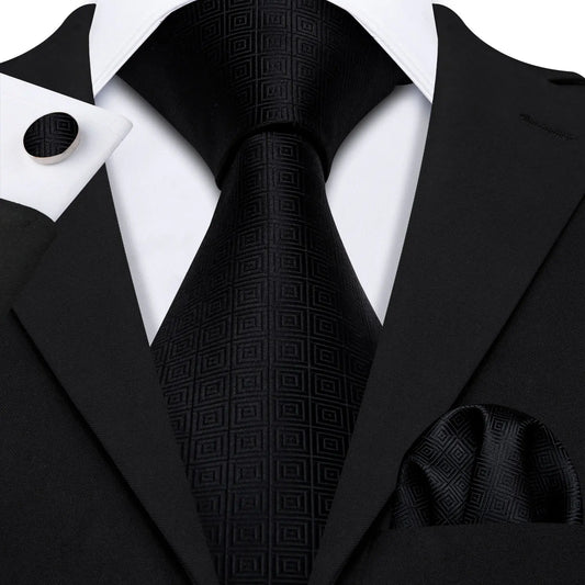 Luxury Men’s Silk Necktie Gift Set with Pocket Square, Cufflinks & Tie Clip